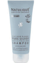 Natulique Pure Silver szampon do włosów blond i siwych usuwający żółte tony z borówką i mango i aloesem, 200 ml